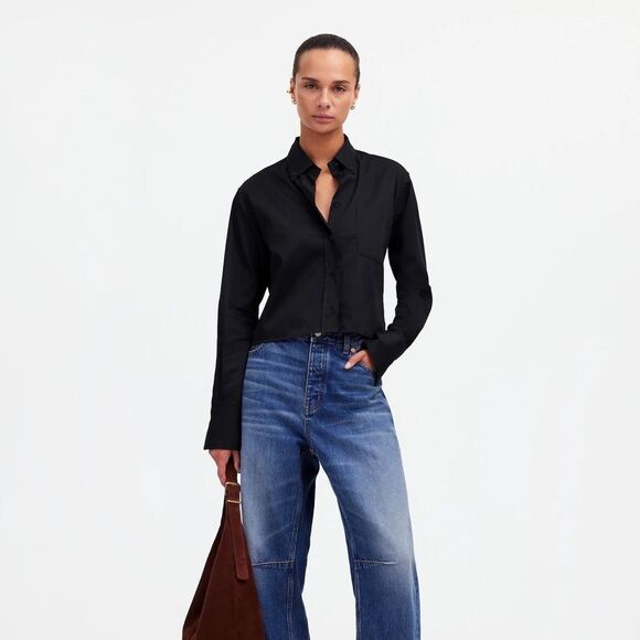 Madewell Black collared relaxed fit blouse size Medium in EUC! - Picture 1 of 12